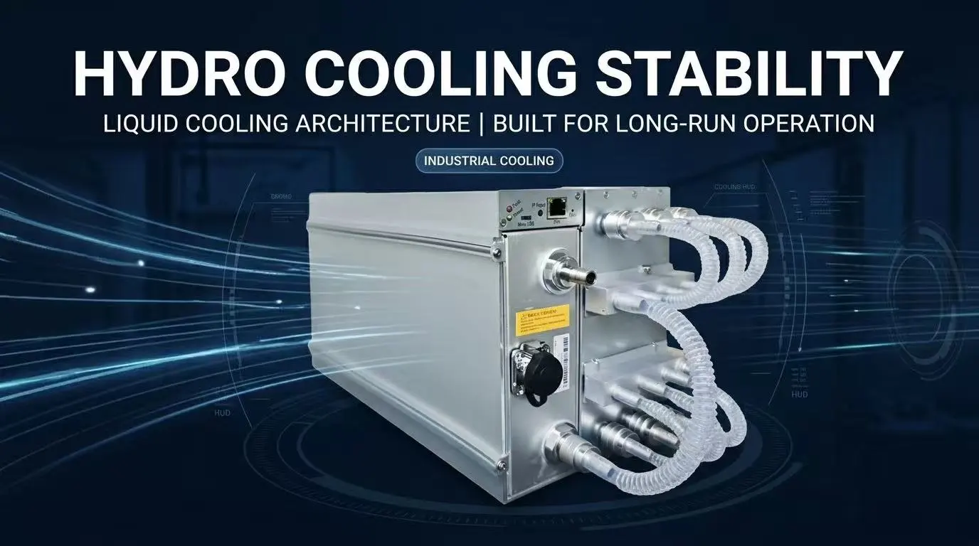 Antminer S21 XP+ Hyd Deployment Blueprint - Efficiency-focused 19 J/Th architecture sustaining continuous operation at 5676W without thermal throttling.