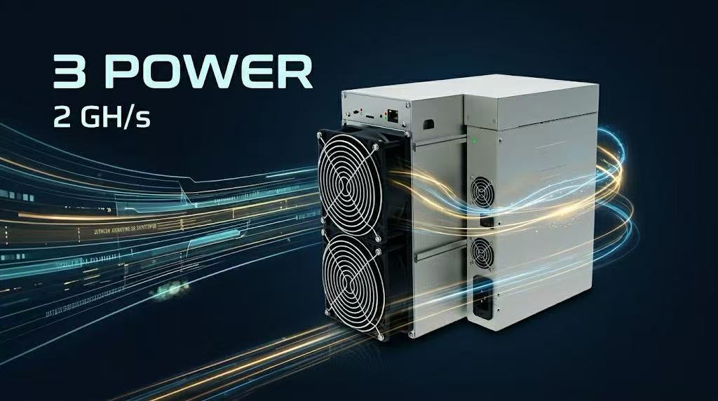 IceRiver ALEO AE3 professional ASIC miner front view with dual high-speed cooling fans for 3400W heat dissipation.