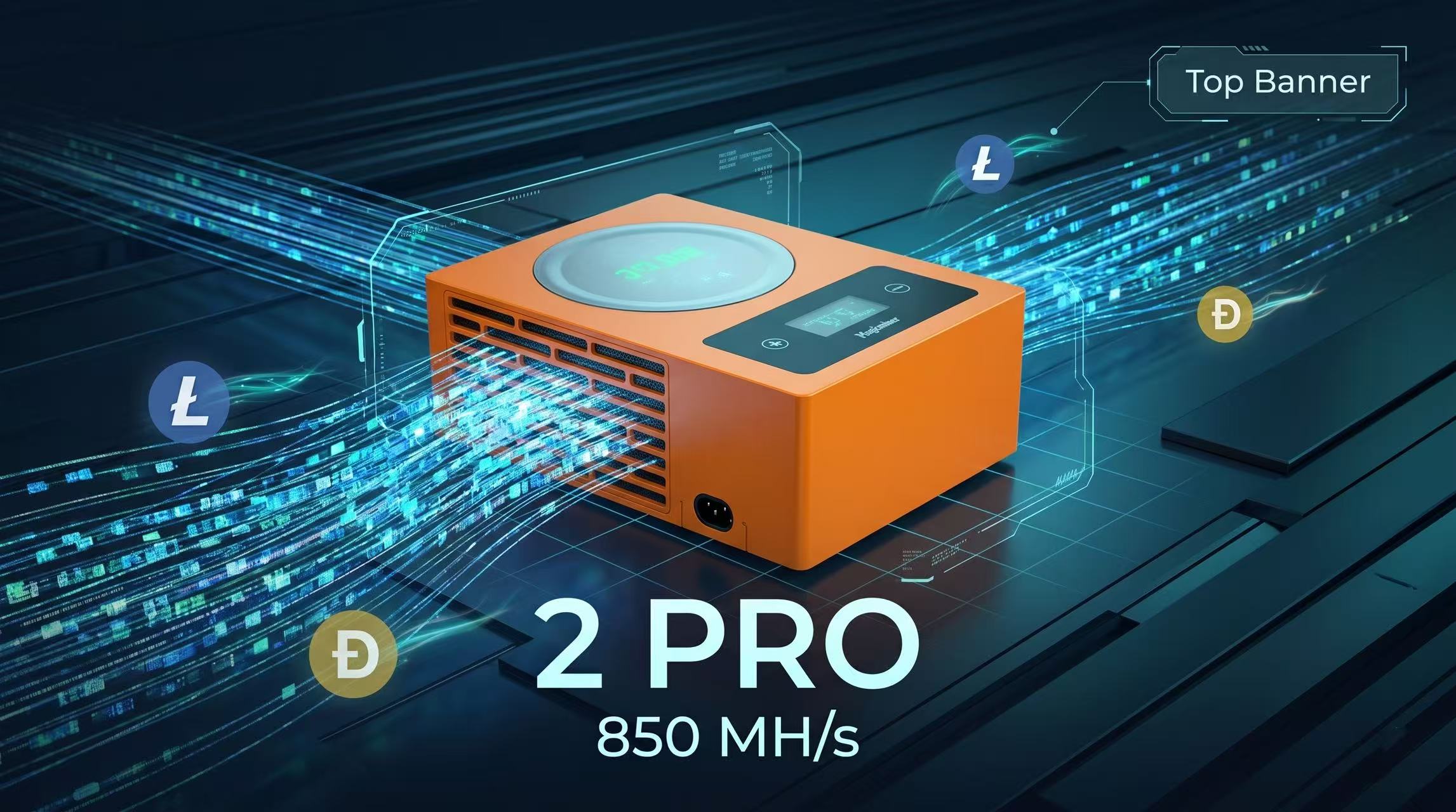 Vista frontale del display espositivo del miner ASIC Magicminer WM02Pro 540 Mh/s