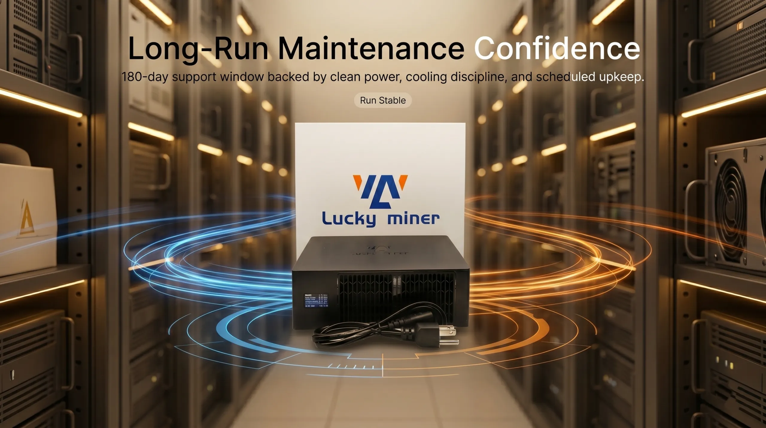 Rack deployment scene for Lucky Lottery Solo Miner LV08 120 W mining machine