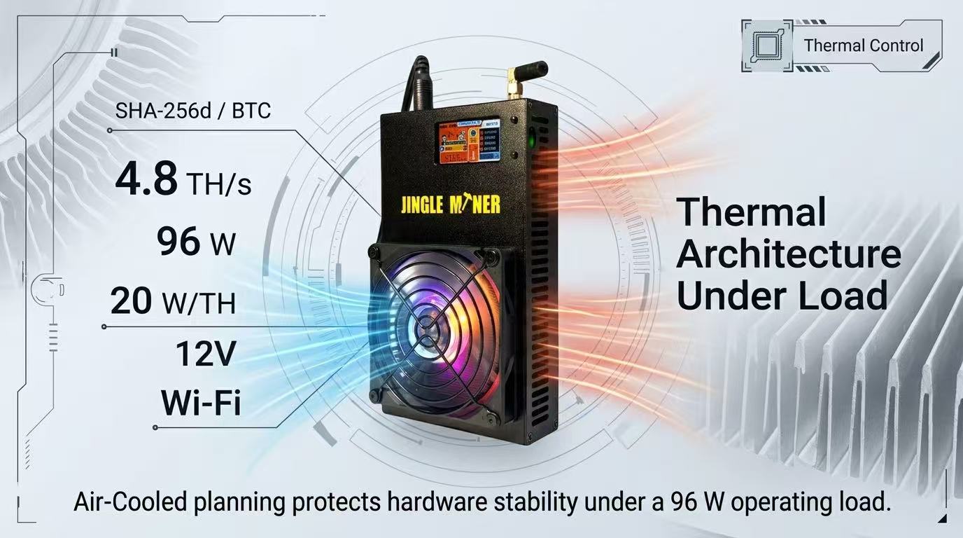 Jingle Miner BTC Solo Pro 4.8T OPEX comparison image built around efficiency profile for cost-aware miners