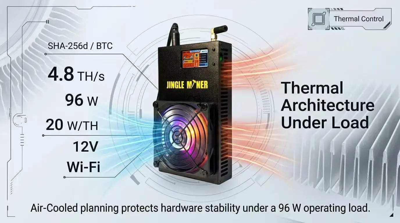 Jingle Miner BTC Solo Pro 4.8T OPEX comparison image built around efficiency profile for cost-aware miners