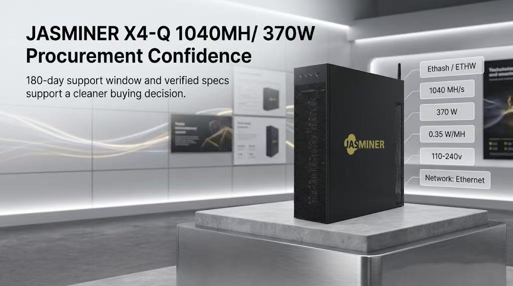 JASMINER X4-Q 1040MH/ 370W ASIC miner Ethernet connection, illustrating critical network setup for EtHash mining