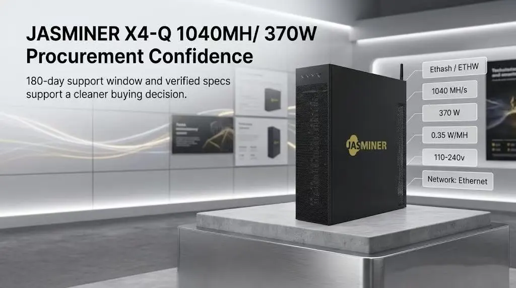 JASMINER X4-Q 1040MH/ 370W ASIC miner Ethernet connection, illustrating critical network setup for EtHash mining