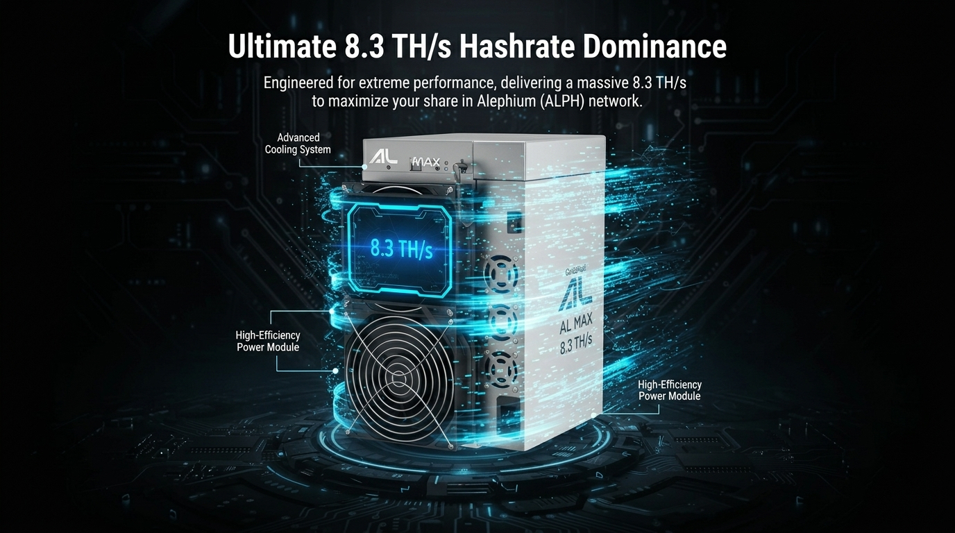 Goldshell AL MAX ASIC miner displaying 8.3 TH/s hashrate for SHA-256 Bitcoin mining