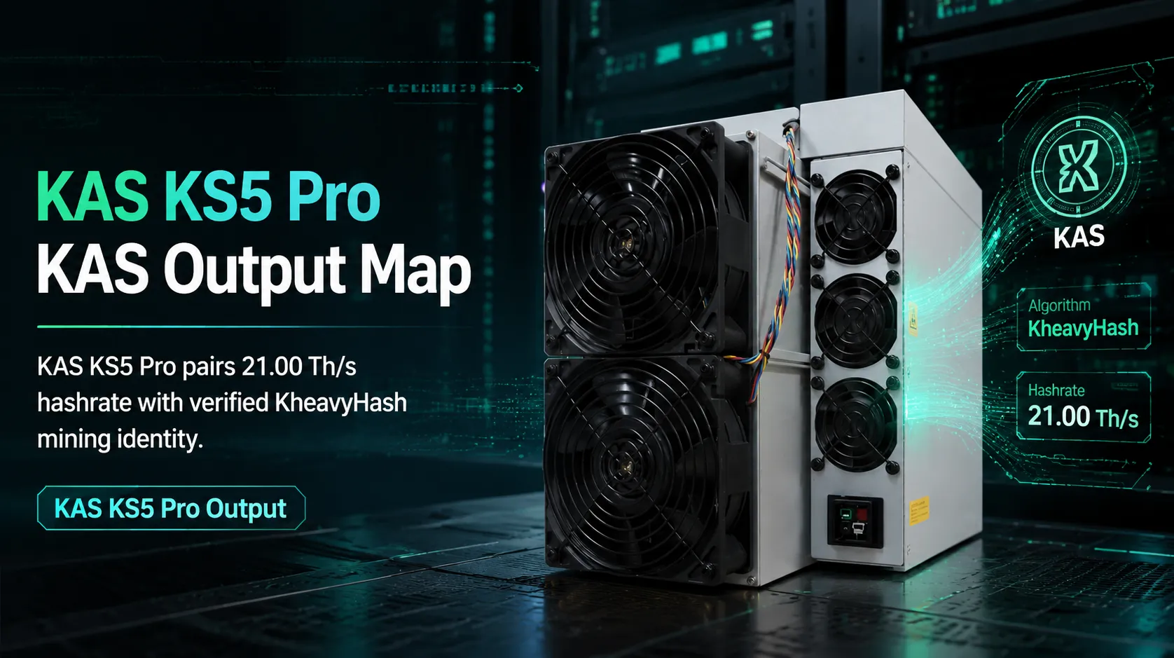 Antminer KAS KS5 Pro performance review highlighting its massive 21 TH/s hashrate for Kaspa mining.