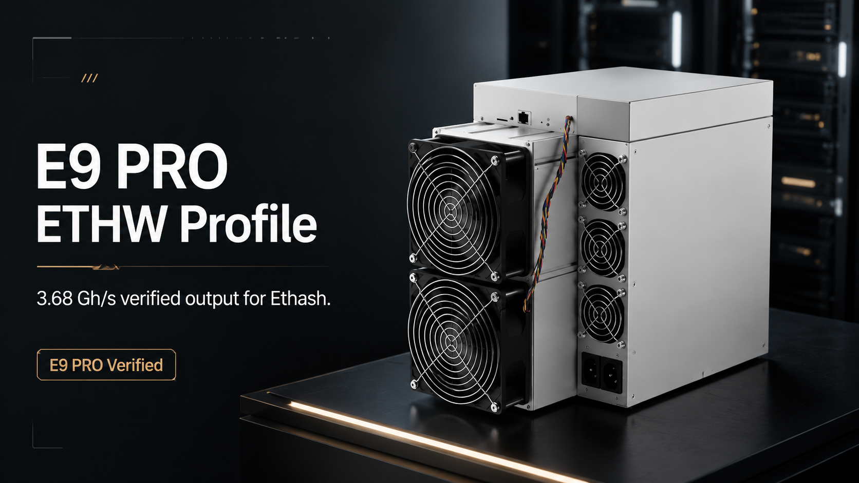 Bitmain Antminer E9 PRO ASIC miner showing 3.68Gh/s EtHash performance for ETC mining