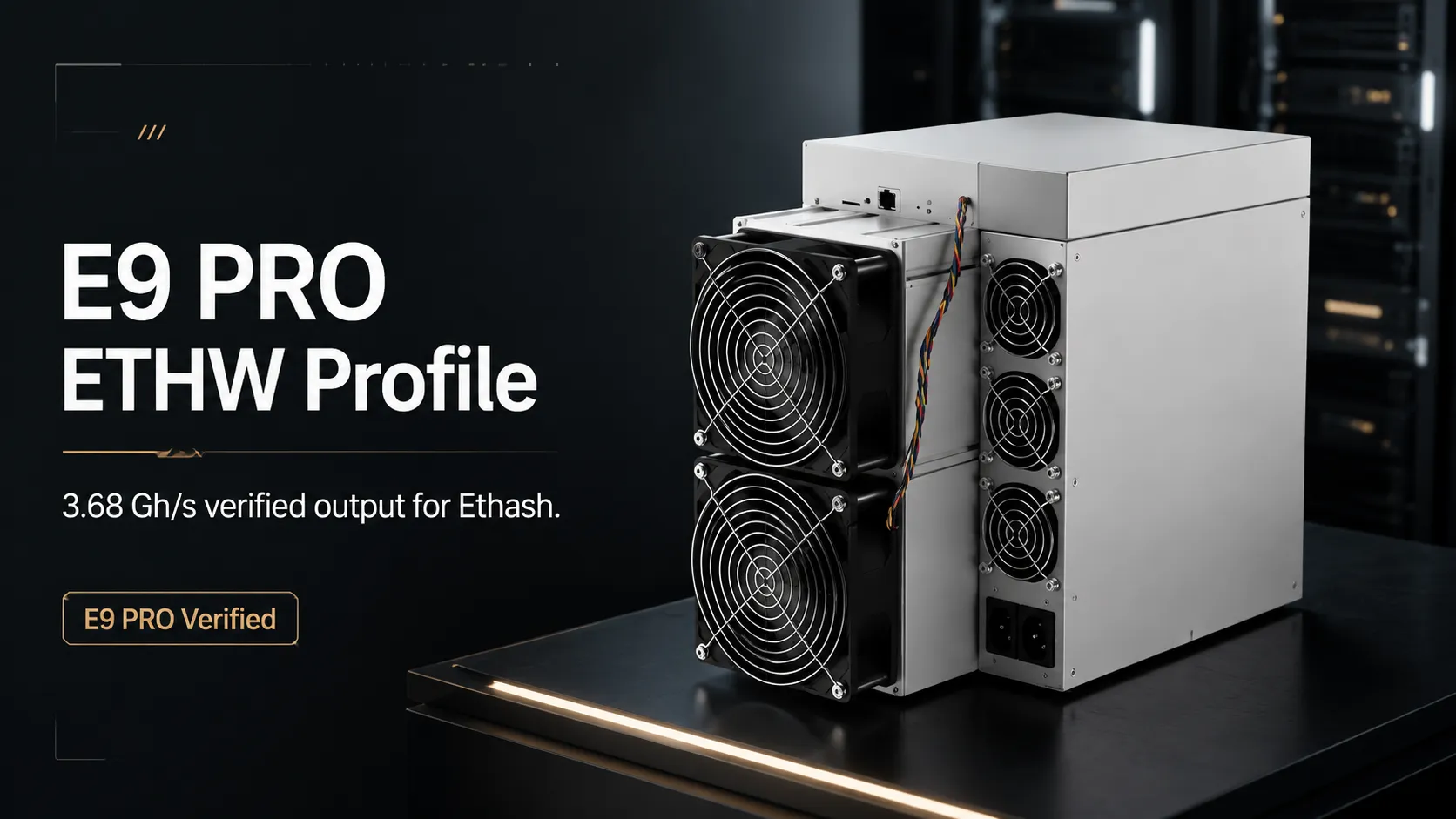 Bitmain Antminer E9 PRO ASIC miner showing 3.68Gh/s EtHash performance for ETC mining