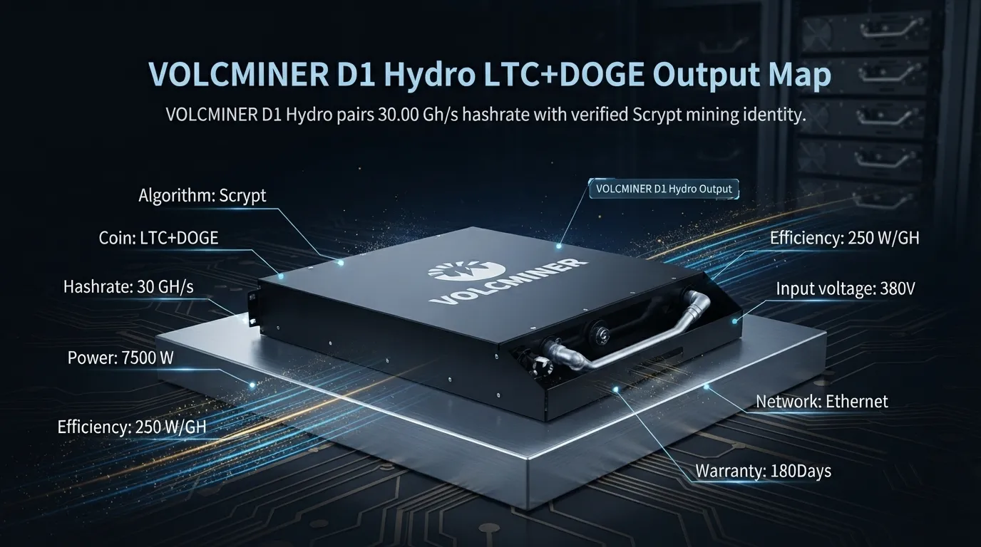 VolcMiner D1 Hydro ASIC miner 30Gh/s hashrate for Scrypt algorithm mining