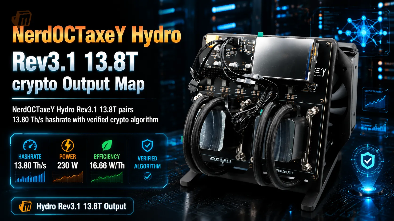 Bitaxe Miner NerdOCTaxeY Hydro Rev3.1 13.8T comparison image showing buyer-fit differences through hashrate, power, and efficiency cues